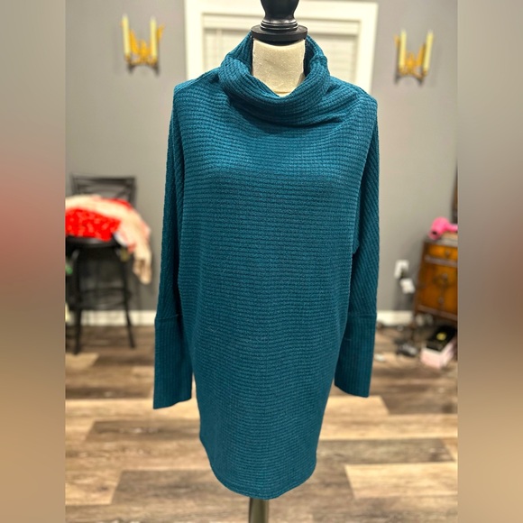 Free People We The Free Kitty Thermal Mock Cowl Neck Blue Teal Tunic Small - Picture 1 of 8